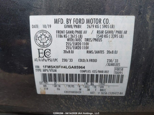 Ford Explorer Limited 2020 1FMSK8FH4LGA85964 Image 9