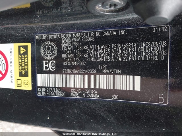 2012 Lexus Rx 350 მანქანა იყიდება აუქციონზე, vin: 2T2BK1BA1CC142359, აუქციონის ნომერი: 12590290