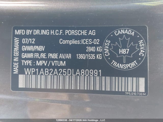 Продаж на аукціоні авто 2013 Porsche Cayenne S, vin: WP1AB2A25DLA80991, номер лоту: 12590338