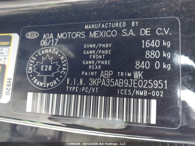 3KPA35AB9JE025951 KIA Rio Ex/ex Sport/ex Tech Navi