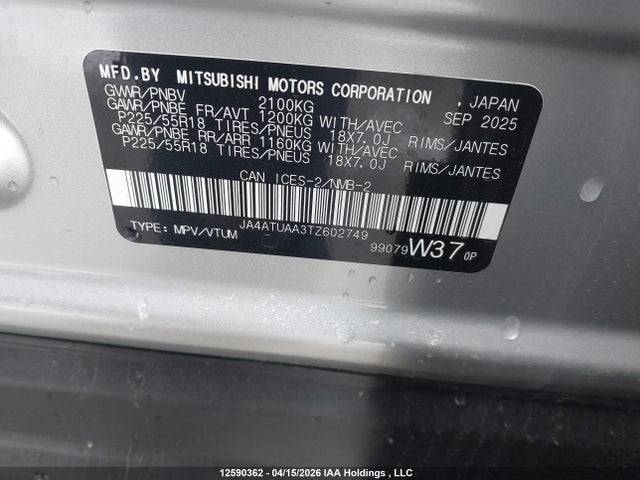 JA4ATUAA3TZ602749 Mitsubishi Eclipse Cross Es S-awc