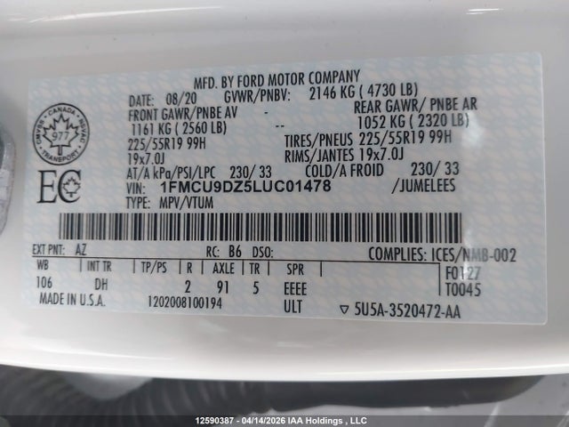 1FMCU9DZ5LUC01478 Ford Escape Titanium