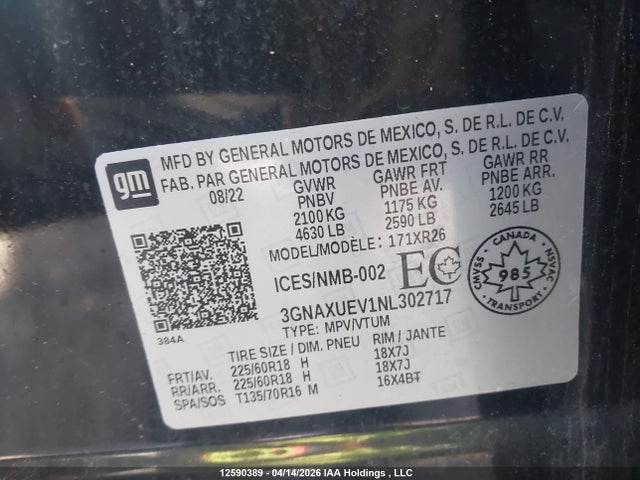 3GNAXUEV1NL302717 Chevrolet EQUINOX LT
