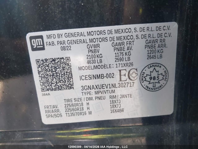3GNAXUEV1NL302717 Chevrolet EQUINOX LT