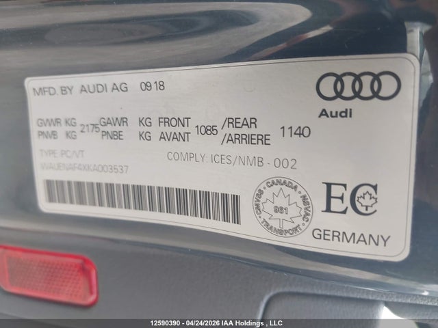 Auction sale of the 2019 Audi A4 45 Progressiv, vin: WAUENAF4XKA003537, lot number: 12590390