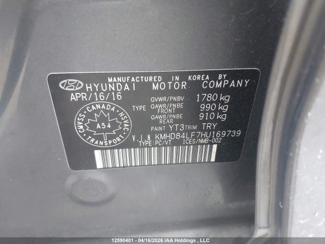 KMHD84LF7HU169739 Hyundai ELANTRA GL