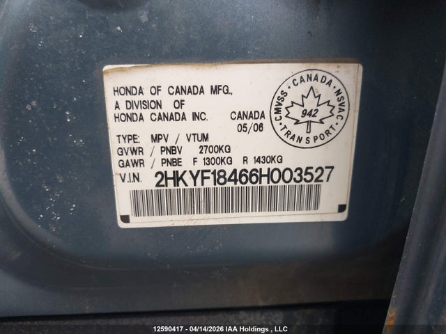 Aukcja sprzedaży 2006 Honda Pilot Ex, vin: 2HKYF18466H003527, numer aukcji: 12590417