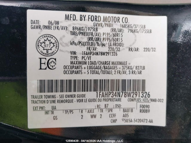 Продажа на аукционе авто 2008 Ford Focus S/se, vin: 1FAHP34N78W291326, номер лота: 12590439