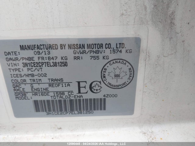 Продаж на аукціоні авто 2014 Nissan Versa Note, vin: 3N1CE2CP7EL381250, номер лоту: 12590445