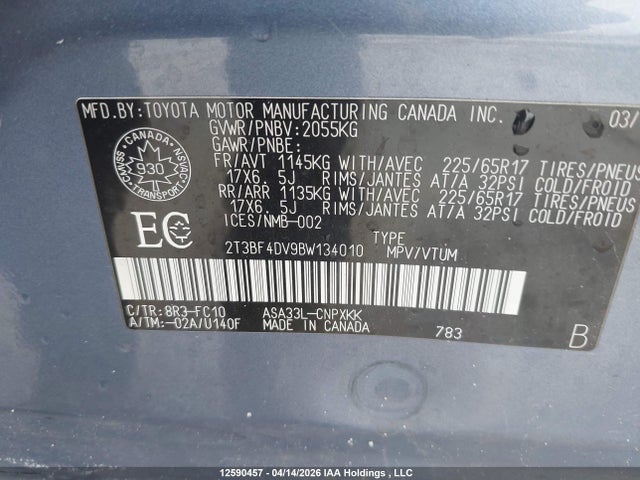 12590457 :رقم المزاد ، 2T3BF4DV9BW134010 vin ، 2011 Toyota Rav4 مزاد بيع