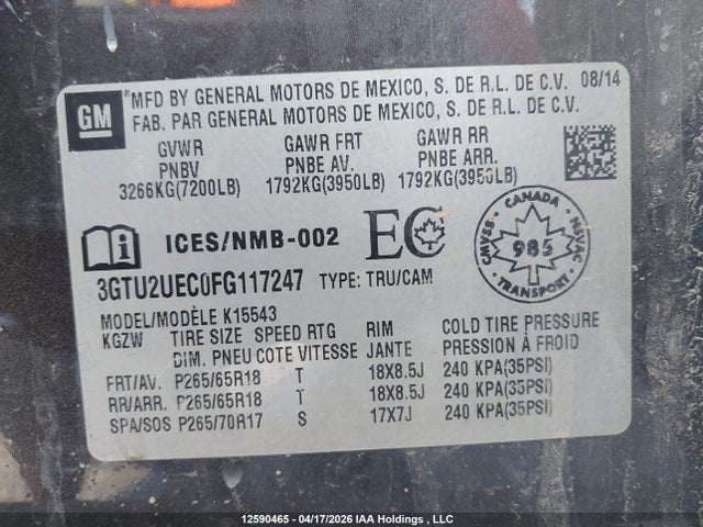 3GTU2UEC0FG117247 GMC Sierra 1500 Sle