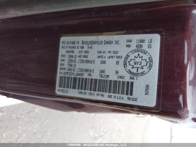 Aukcja sprzedaży 2001 Dodge Ram 3500 St, vin: 1B7MF33741J604947, numer aukcji: 12590486
