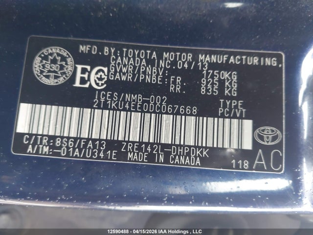 Продаж на аукціоні авто 2013 Toyota Matrix, vin: 2T1KU4EE0DC067668, номер лоту: 12590488