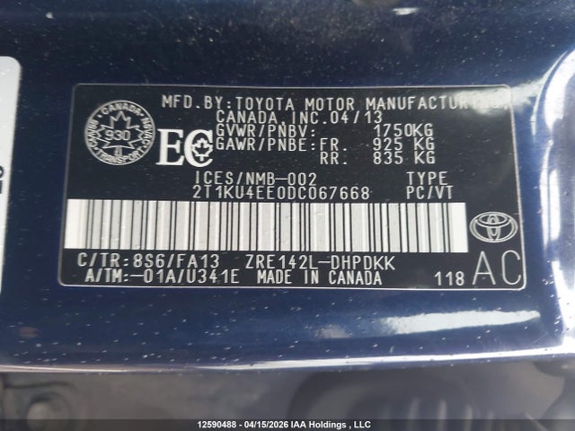 Продаж на аукціоні авто 2013 Toyota Matrix, vin: 2T1KU4EE0DC067668, номер лоту: 12590488