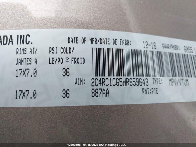 Aukcja sprzedaży 2017 Chrysler Pacifica Lx, vin: 2C4RC1CG5HR659643, numer aukcji: 12590498