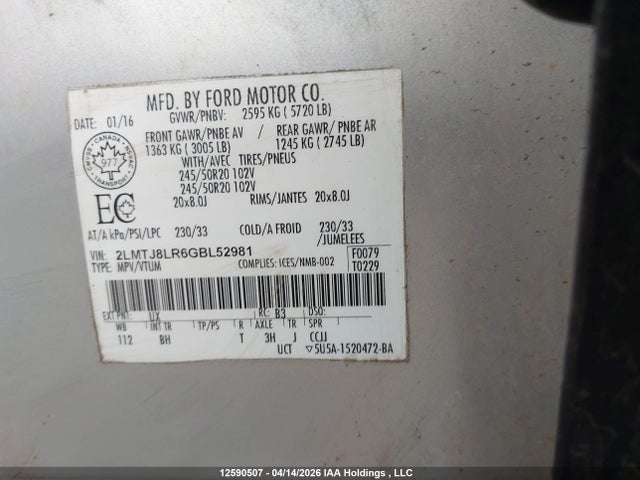 Lincoln Mkx Reserve 2016 2LMTJ8LR6GBL52981 Image 19