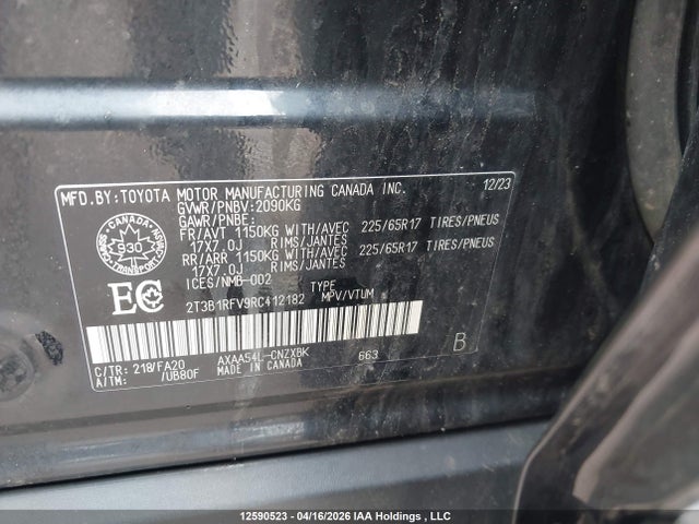 2024 Toyota Rav4 Le მანქანა იყიდება აუქციონზე, vin: 2T3B1RFV9RC412182, აუქციონის ნომერი: 12590523