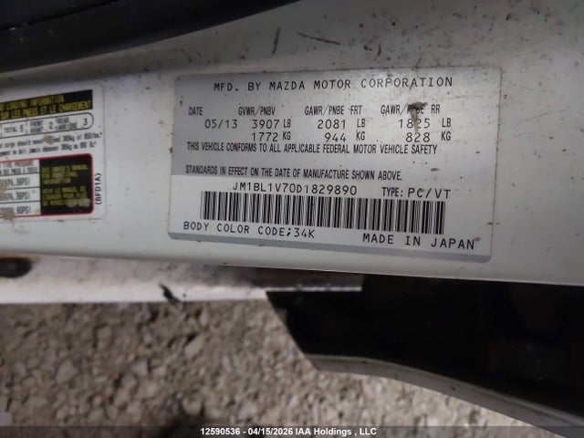 Aukcja sprzedaży 2013 Mazda Mazda3 Gs-sky, vin: JM1BL1V70D1829890, numer aukcji: 12590536
