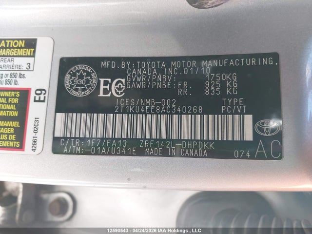 12590543 :رقم المزاد ، 2T1KU4EE8AC340268 vin ، 2010 Toyota Matrix مزاد بيع