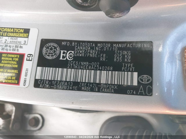 12590543 :رقم المزاد ، 2T1KU4EE8AC340268 vin ، 2010 Toyota Matrix مزاد بيع