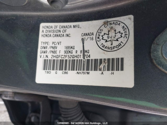 Продажа на аукционе авто 2016 Honda Civic Lx, vin: 2HGFC2F52GH011704, номер лота: 12590565