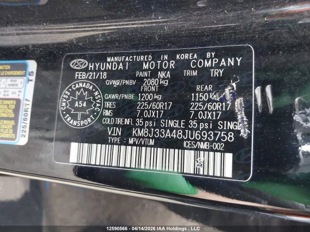 KM8J33A48JU693758 Hyundai Tucson Limited/sport And Eco/se