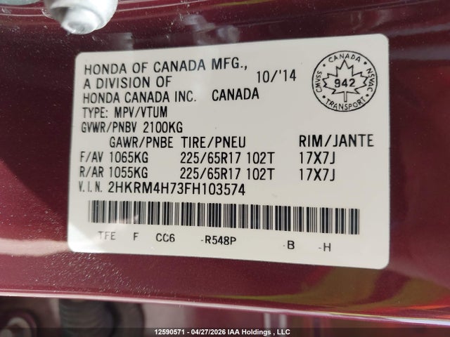 Honda CR-V EXL 2015 2HKRM4H73FH103574 Image 9
