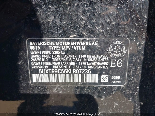12590587 :رقم المزاد ، 5UXTR9C56KLR07236 vin ، 2019 Bmw X3 Xdrive30i مزاد بيع