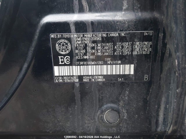2013 Toyota Rav4 Xle მანქანა იყიდება აუქციონზე, vin: 2T3RFREVXDW041283, აუქციონის ნომერი: 12590592