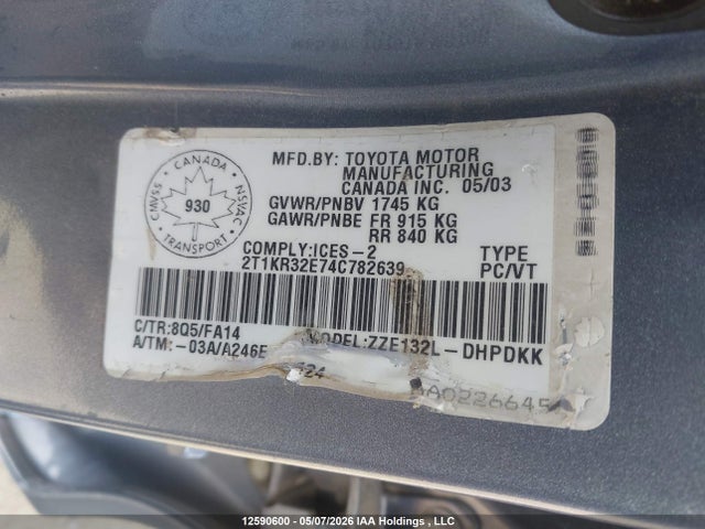 12590600 :رقم المزاد ، 2T1KR32E74C782639 vin ، 2004 Toyota Matrix Xr مزاد بيع