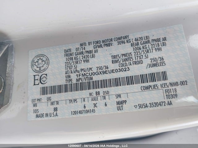 1FMCU0GX9EUE03023 Ford ESCAPE SE