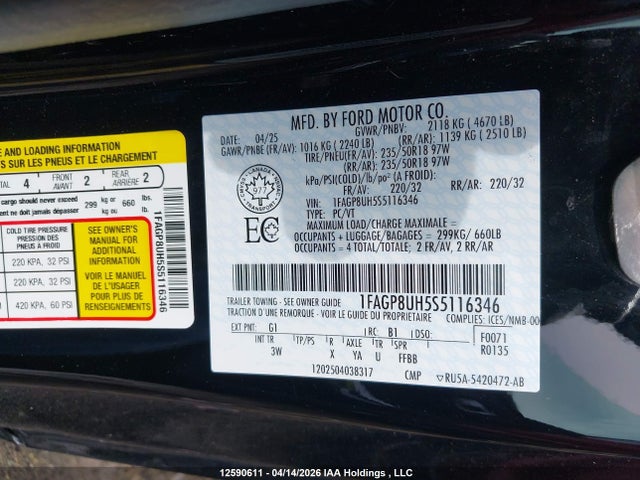 2025 Ford Mustang მანქანა იყიდება აუქციონზე, vin: 1FAGP8UH5S5116346, აუქციონის ნომერი: 12590611