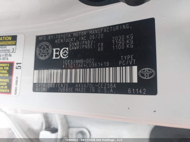 4T1G11AK4LU961419 Toyota CAMRY SE