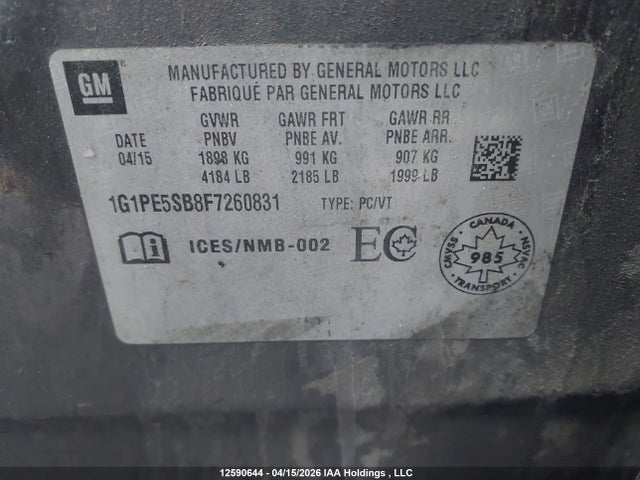 1G1PE5SB8F7260831 Chevrolet Cruze 2lt