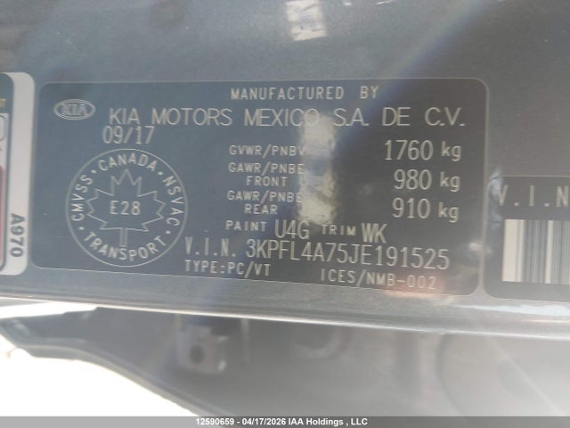 3KPFL4A75JE191525 KIA Forte Lx/lx+
