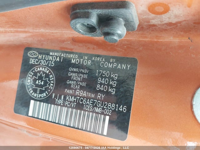12590675 :رقم المزاد ، KMHTC6AE7GU288146 vin ، 2016 Hyundai Veloster Turbo مزاد بيع