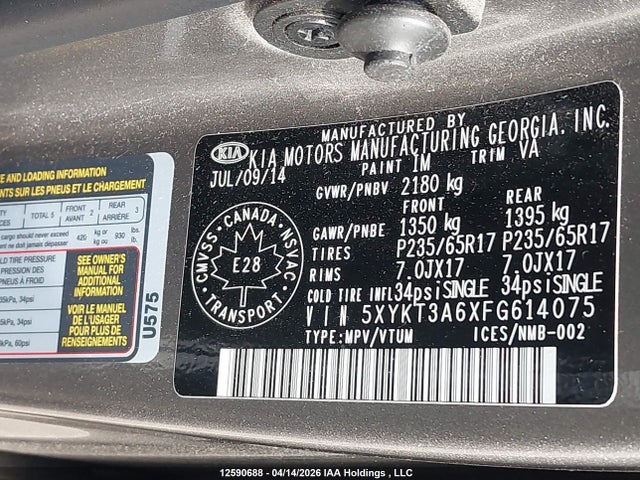 5XYKT3A6XFG614075 KIA SORENTO LX