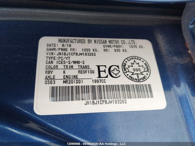 Продажа на аукционе авто 2018 Nissan Qashqai  S 4dr2wd, vin: JN1BJ1CP8JW193262, номер лота: 12590696