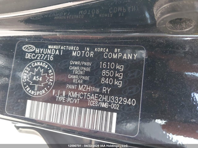 Aukcja sprzedaży 2017 Hyundai Accent, vin: KMHCT5AE2HU332940, numer aukcji: 12590701