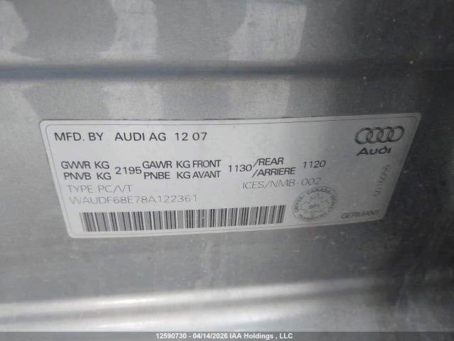 Продаж на аукціоні авто 2008 Audi A4 2.0t/2.0t Progressiv/2.0t Special Edition, vin: WAUDF68E78A122361, номер лоту: 12590730