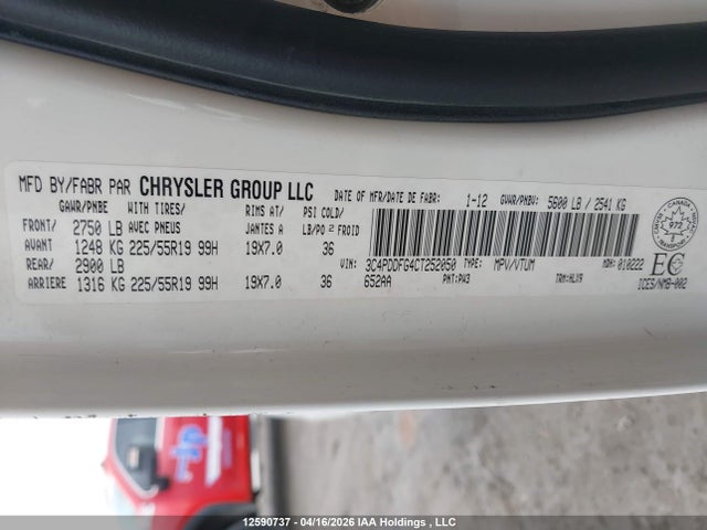 Продаж на аукціоні авто 2012 Dodge Journey R/t, vin: 3C4PDDFG4CT252050, номер лоту: 12590737