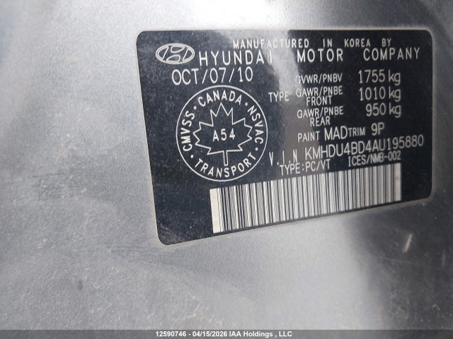 Продажа на аукционе авто 2010 Hyundai Elantra Gl Sport, vin: KMHDU4BD4AU195880, номер лота: 12590746