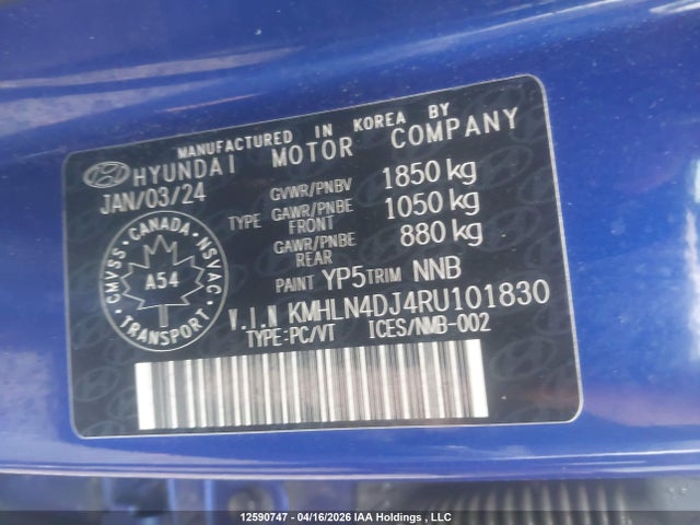 12590747 :رقم المزاد ، KMHLN4DJ4RU101830 vin ، 2024 Hyundai Elantra Limited مزاد بيع