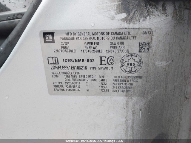 2014 Chevrolet Equinox Ls მანქანა იყიდება აუქციონზე, vin: 2GNFLEEK1E6103216, აუქციონის ნომერი: 12590749