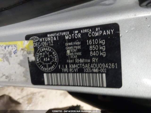 12590753 :رقم المزاد ، KMHCT5AE4DU094261 vin ، 2013 Hyundai Accent Gl مزاد بيع