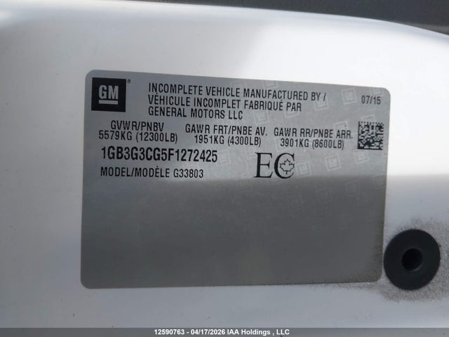 2015 Chevrolet Express G3500 მანქანა იყიდება აუქციონზე, vin: 1GB3G3CG5F1272425, აუქციონის ნომერი: 12590763