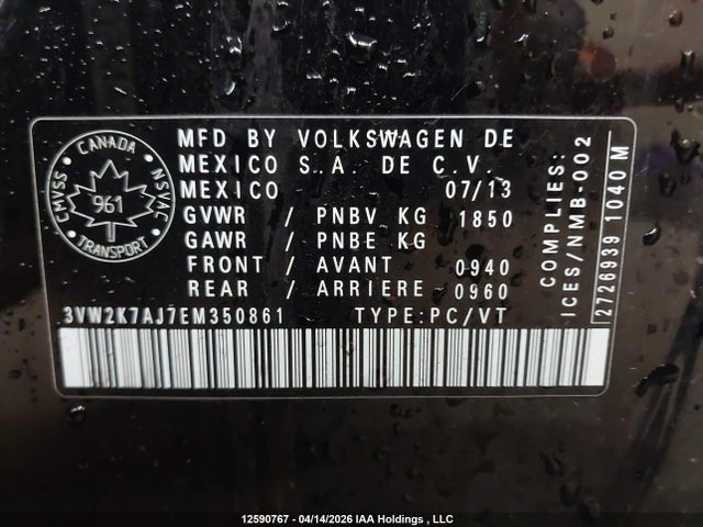 Aukcja sprzedaży 2014 Volkswagen Jetta 2.0l Trendline+, vin: 3VW2K7AJ7EM350861, numer aukcji: 12590767