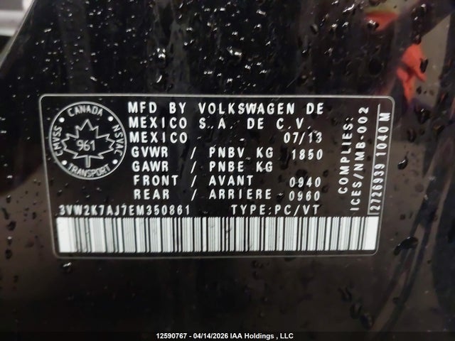 Aukcja sprzedaży 2014 Volkswagen Jetta 2.0l Trendline+, vin: 3VW2K7AJ7EM350861, numer aukcji: 12590767