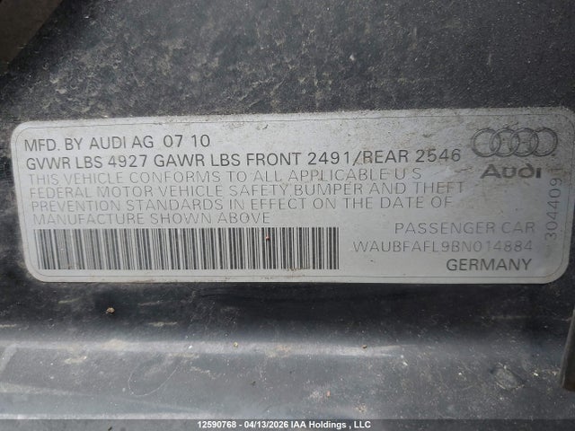 Aukcja sprzedaży 2011 Audi A4 2.0t Premium, vin: WAUBFAFL9BN014884, numer aukcji: 12590768