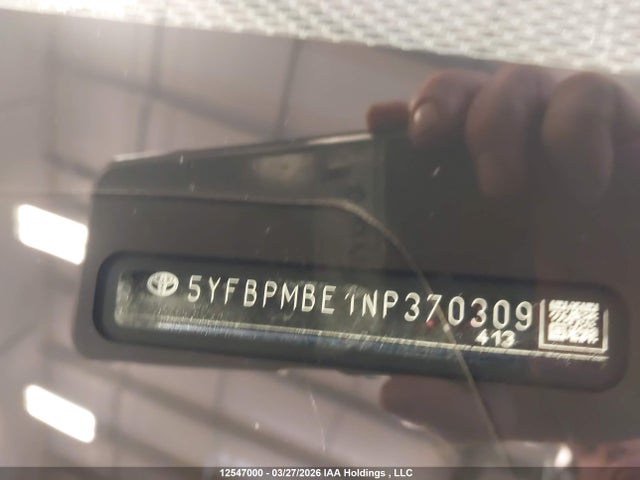 2022 Toyota Corolla Le მანქანა იყიდება აუქციონზე, vin: 5YFBPMBE1NP370309, აუქციონის ნომერი: 12547000